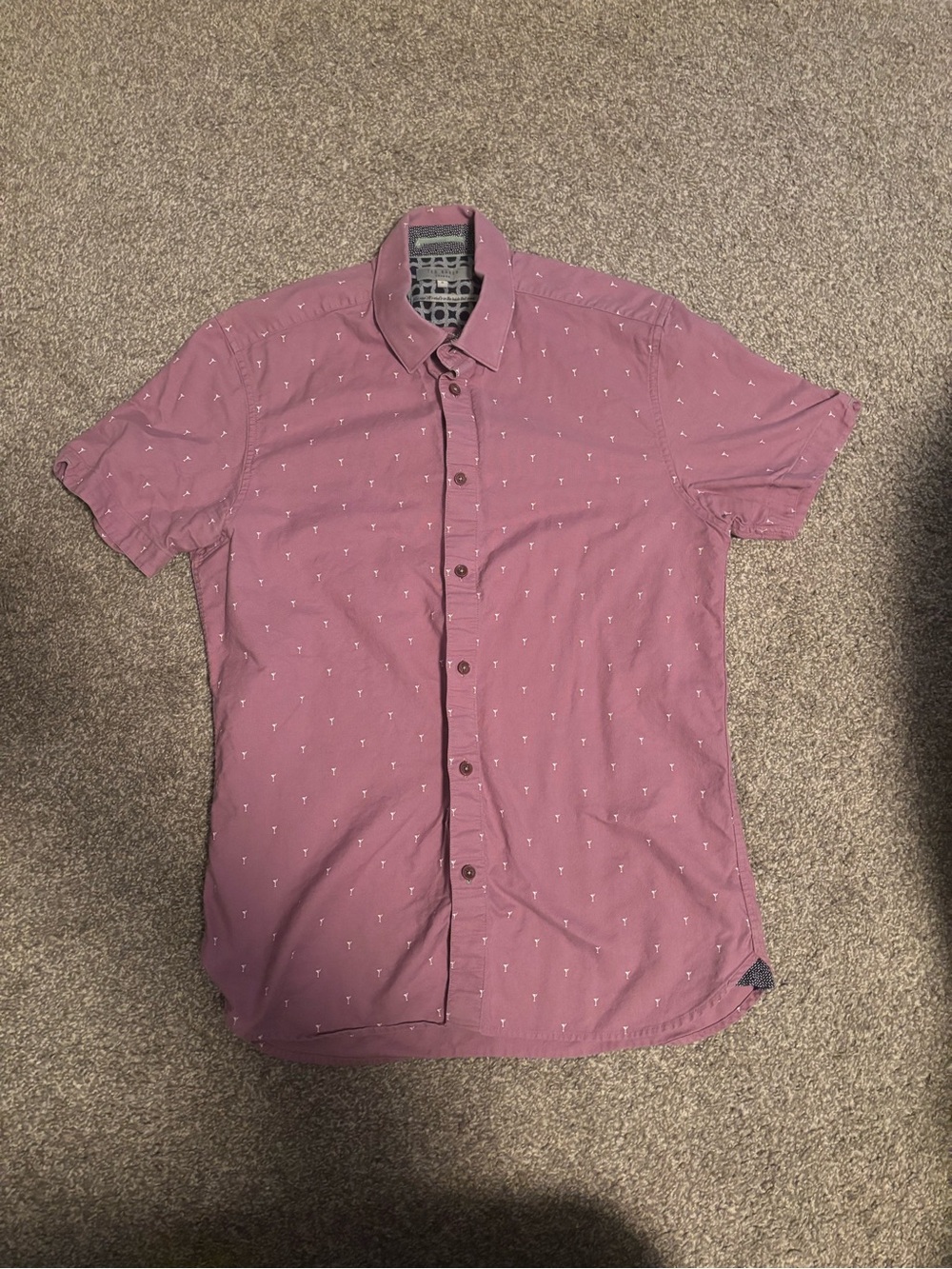 Ted Baker Short-Sleeve Button-Down Shirt in Dusty Mauve with Micro Print
